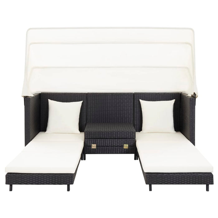 Divano Letto a 3 Posti Estendibile con Tetto Polyrattan Nero 46075