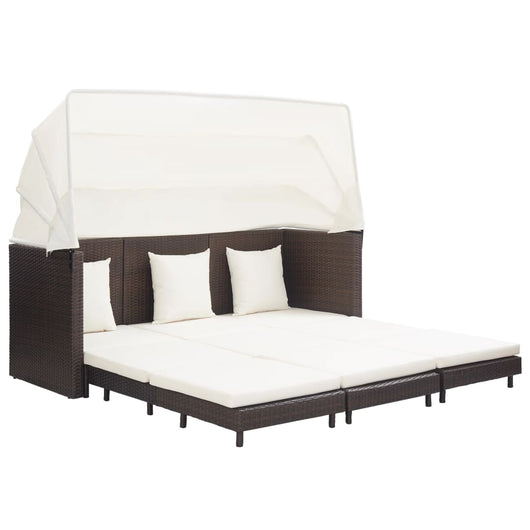 Divano Letto a 3 Posti Estendibile con Tetto Polyrattan Marrone cod mxl 55526