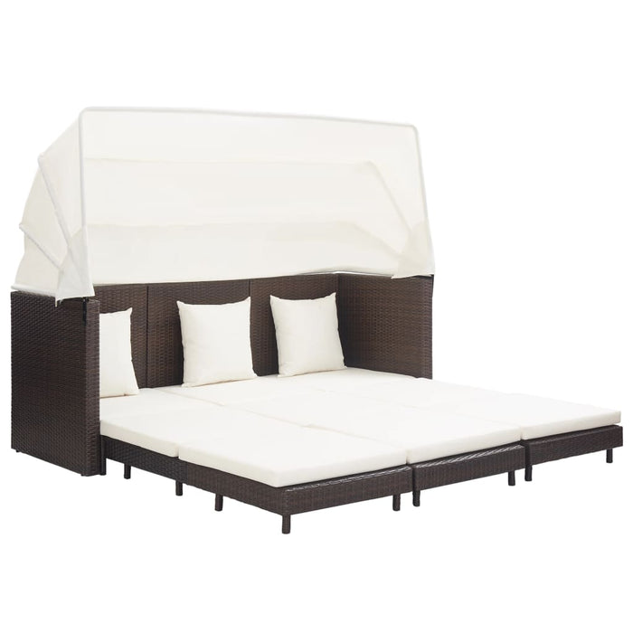 Divano Letto a 3 Posti Estendibile con Tetto Polyrattan Marrone cod mxl 55526