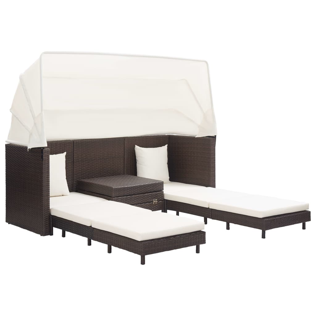 Divano Letto a 3 Posti Estendibile con Tetto Polyrattan Marrone cod mxl 55526
