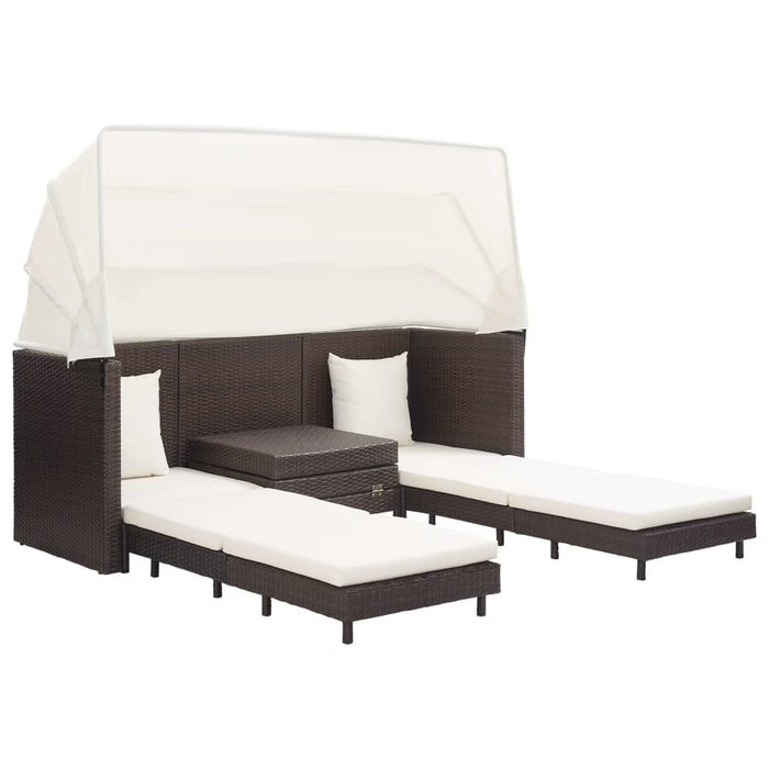 Divano Letto a 3 Posti Estendibile con Tetto Polyrattan Marrone 46076