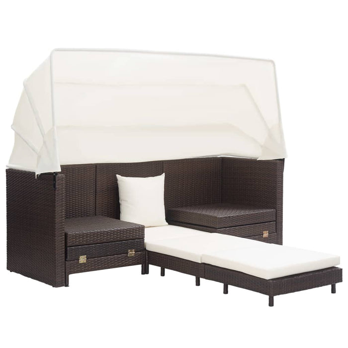 Divano Letto a 3 Posti Estendibile con Tetto Polyrattan Marrone cod mxl 55526