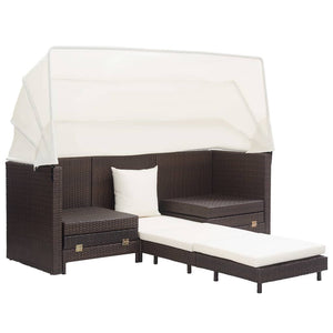 Divano Letto a 3 Posti Estendibile con Tetto Polyrattan Marrone 46076