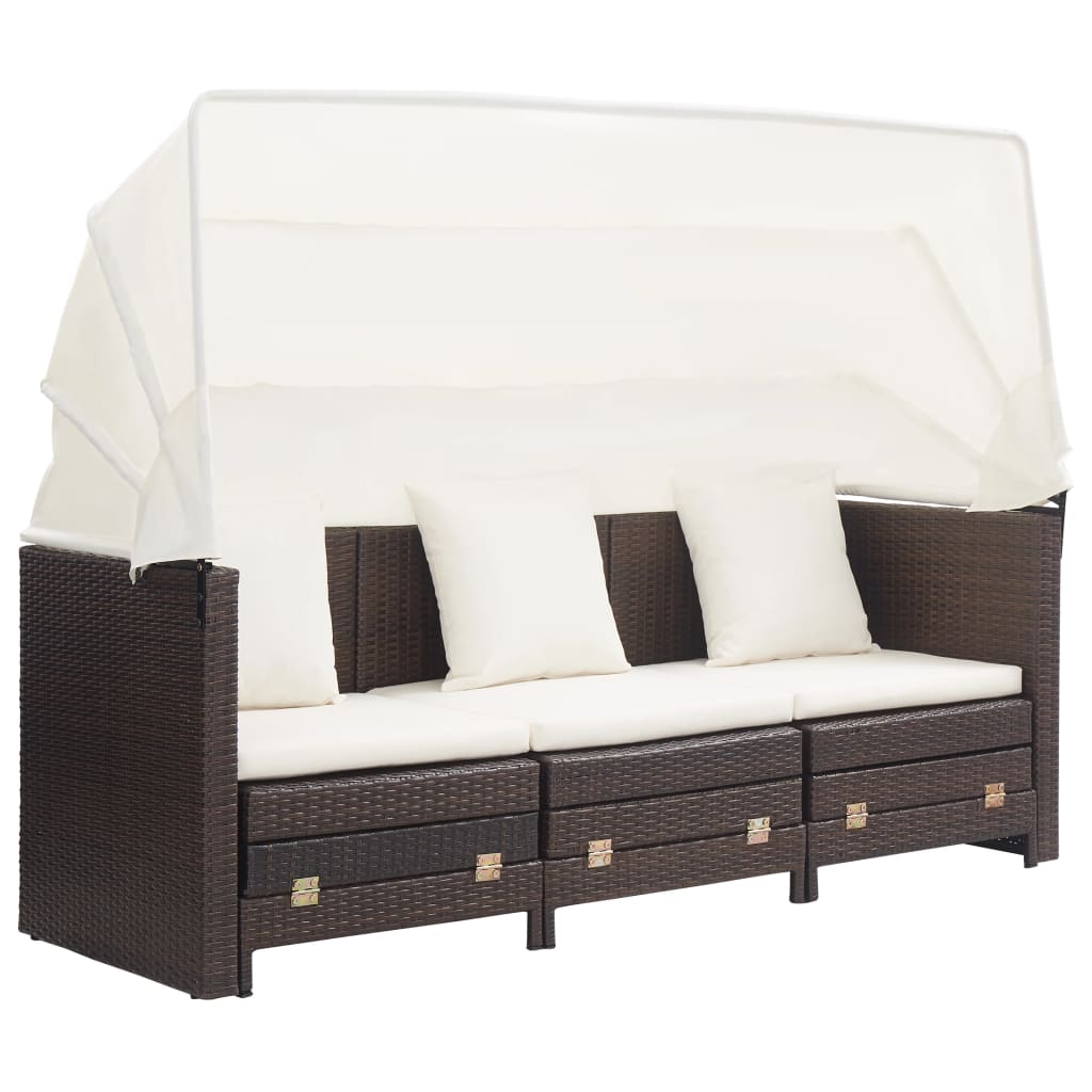 Divano Letto a 3 Posti Estendibile con Tetto Polyrattan Marrone cod mxl 55526