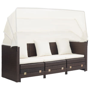 Divano Letto a 3 Posti Estendibile con Tetto Polyrattan Marrone cod mxl 55526