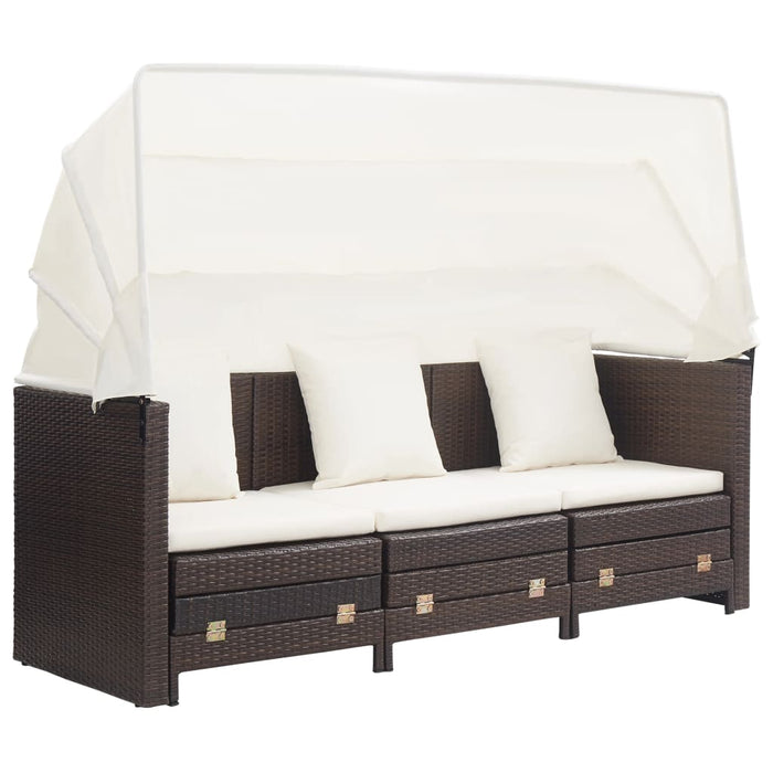 Divano Letto a 3 Posti Estendibile con Tetto Polyrattan Marrone 46076