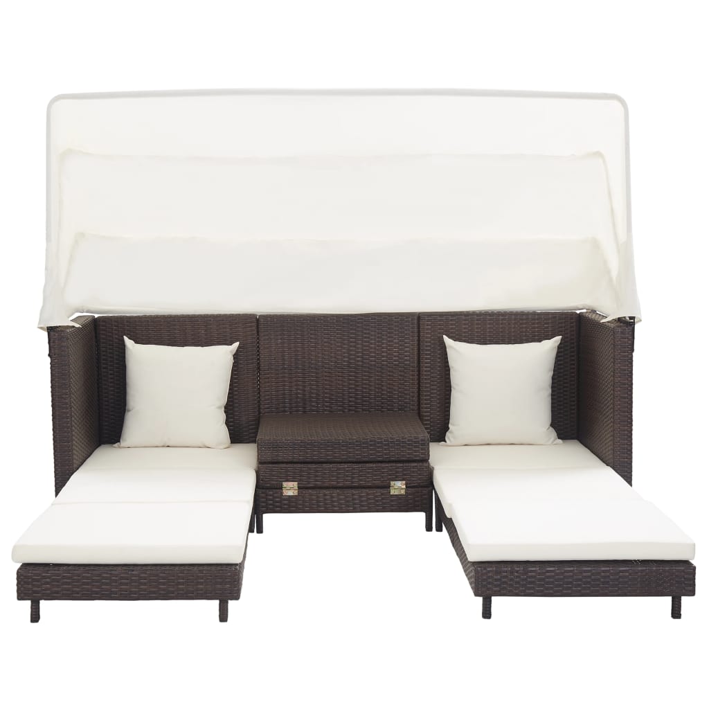 Divano Letto a 3 Posti Estendibile con Tetto Polyrattan Marrone 46076