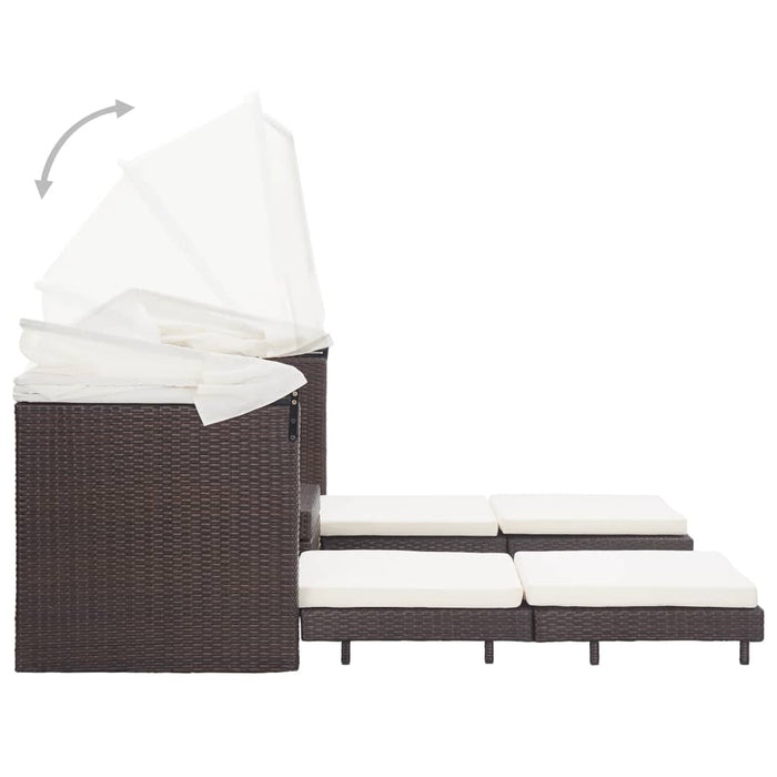 Divano Letto a 3 Posti Estendibile con Tetto Polyrattan Marrone cod mxl 55526