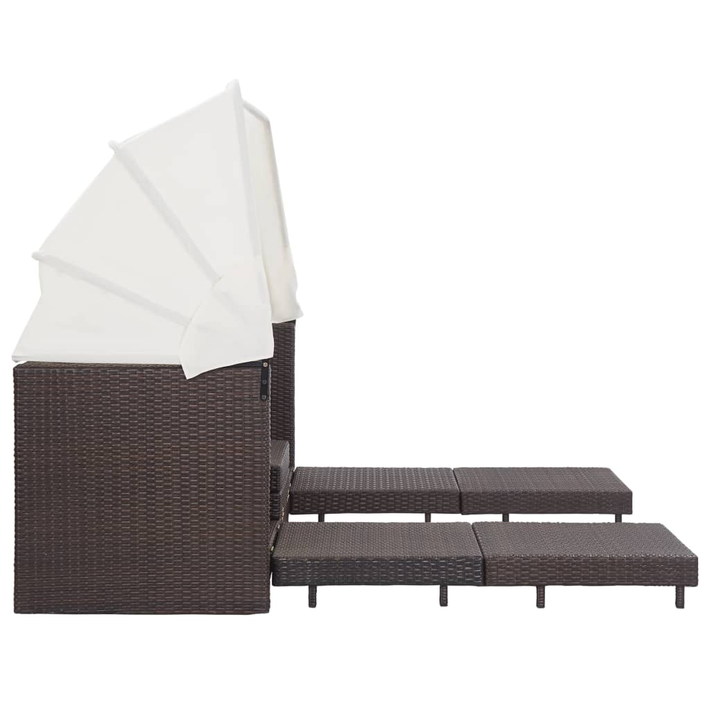 Divano Letto a 3 Posti Estendibile con Tetto Polyrattan Marrone 46076
