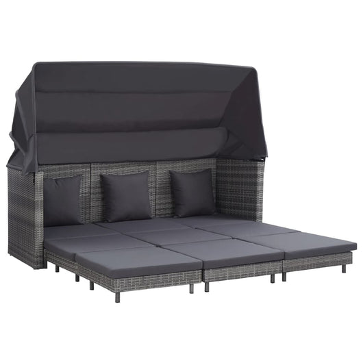 Divano Letto a 3 Posti Estendibile con Tetto Polyrattan Grigio cod mxl 77480