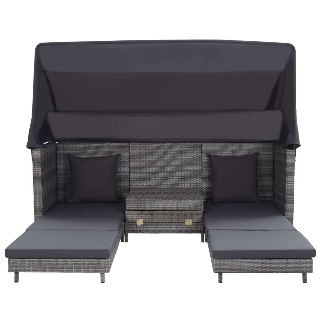 Divano Letto a 3 Posti Estendibile con Tetto Polyrattan Grigio cod mxl 77480