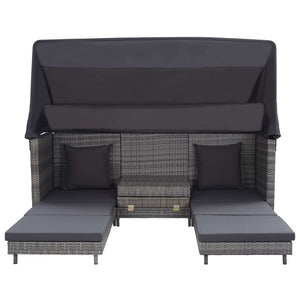 Divano Letto a 3 Posti Estendibile con Tetto Polyrattan Grigio cod mxl 77480