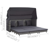 Divano Letto a 3 Posti Estendibile con Tetto Polyrattan Grigio cod mxl 77480
