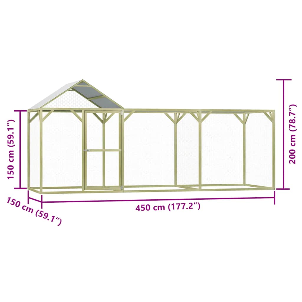 Pollaio 4,5x1,5x2 m in Legno di Pino Impregnato 278401