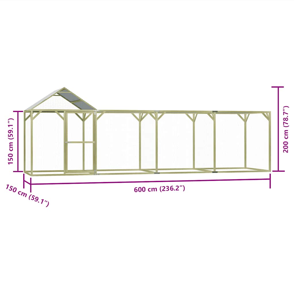 Pollaio 6x1,5x2 m in Legno di Pino Impregnato 278402
