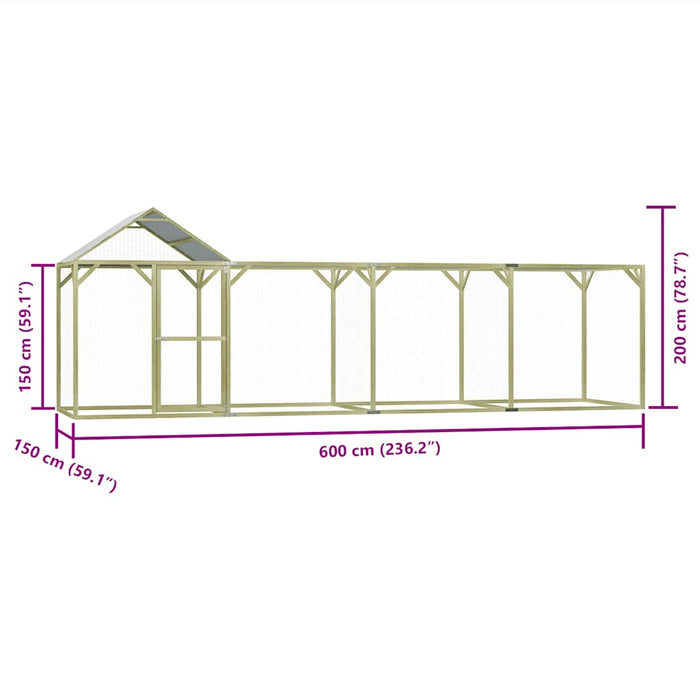 Pollaio 6x1,5x2 m in Legno di Pino Impregnato 278402