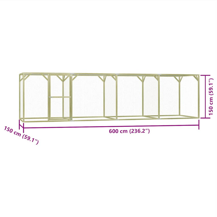 Pollaio 1,5x6x1,5 m in Legno di Pino Impregnato 278405