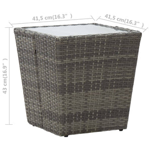Tavolino Grigio 41,5x41,5x43 cm in Polyrattan e Vetro Temperato cod mxl 34164
