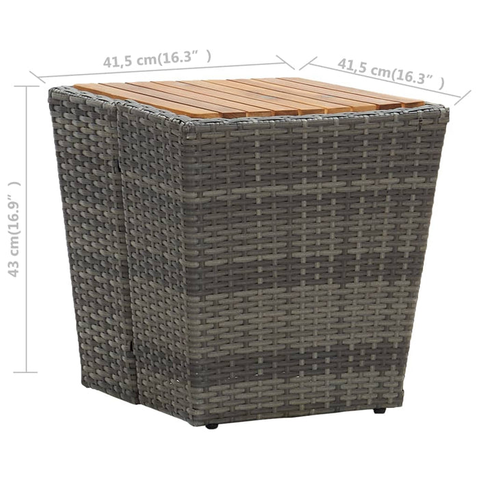 Tavolino-Tavolino da soggiorno-Tavolo Grigio 41,5x41,5x43 cm in Polyrattan e Legno di Acacia
