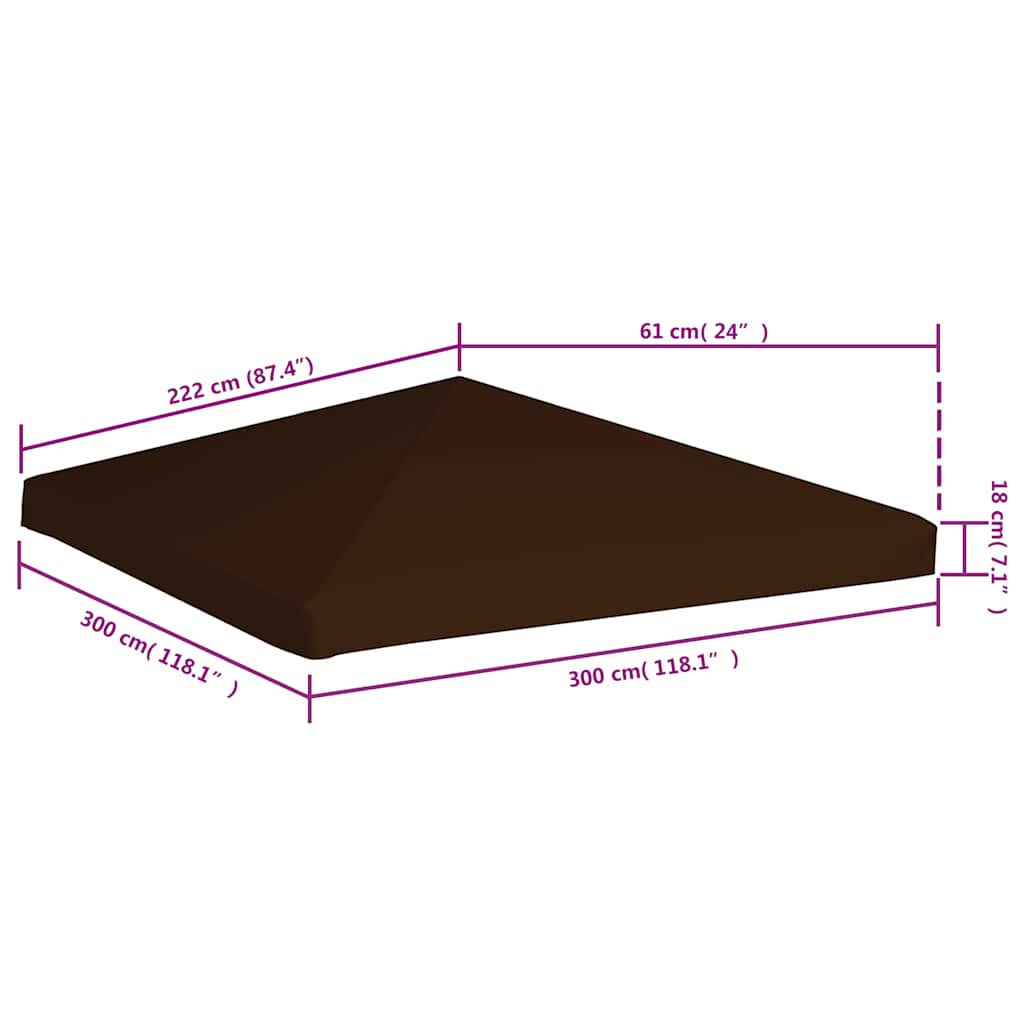 Copertura Superiore per Gazebo 310 g/m² 3x3 m Marrone 46621