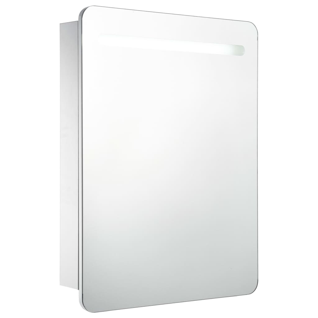 Mobile da bagno specchio LED 60 x 11 x 80 cm bianco e argento 02_0006565
