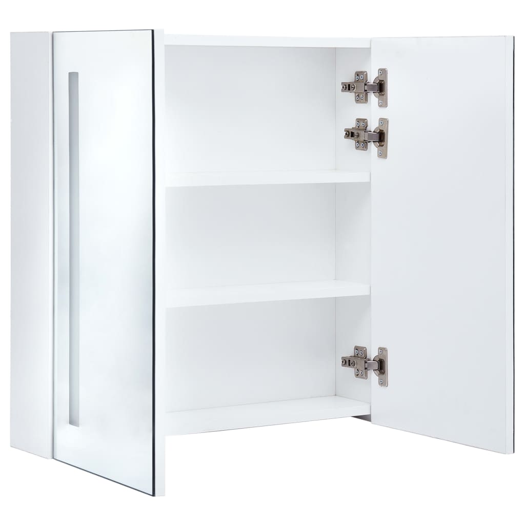 Mobile da bagno specchio LED 60 x 14 x 62 cm bianco e argento 02_0006566