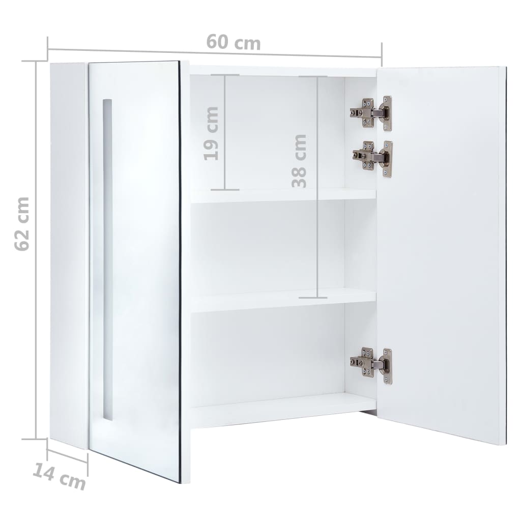Mobile da bagno specchio LED 60 x 14 x 62 cm bianco e argento 02_0006566
