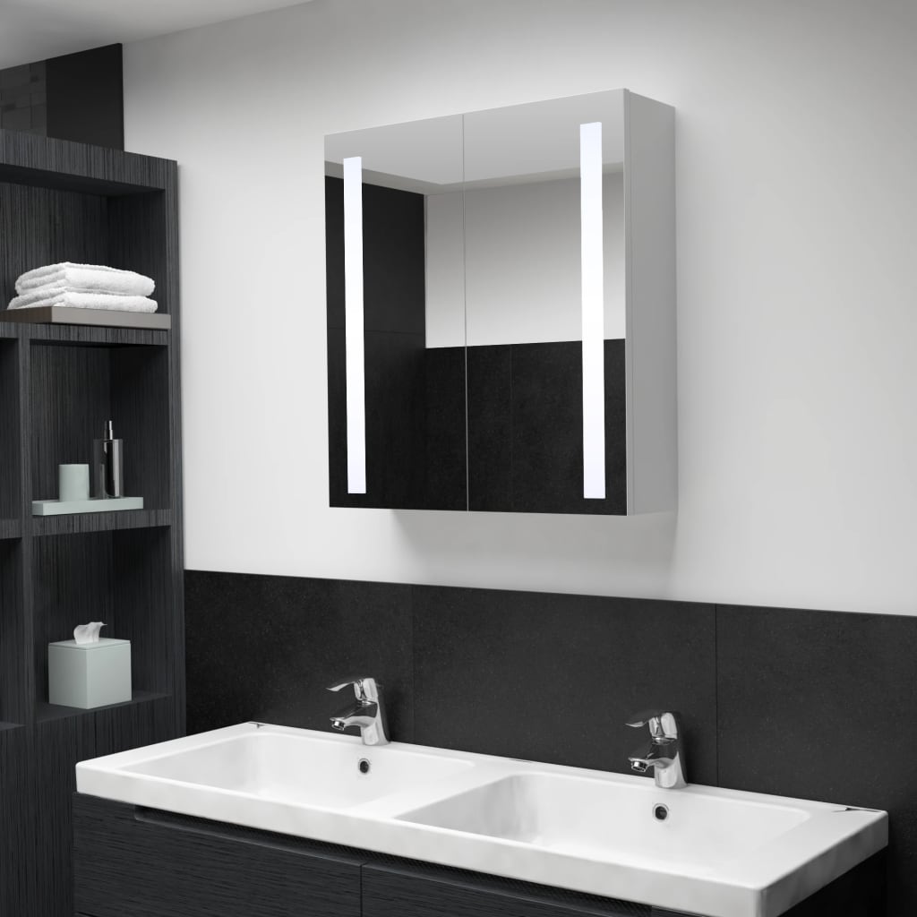Armadietto Bagno con Specchio e LED 60x14x62 cm 285125