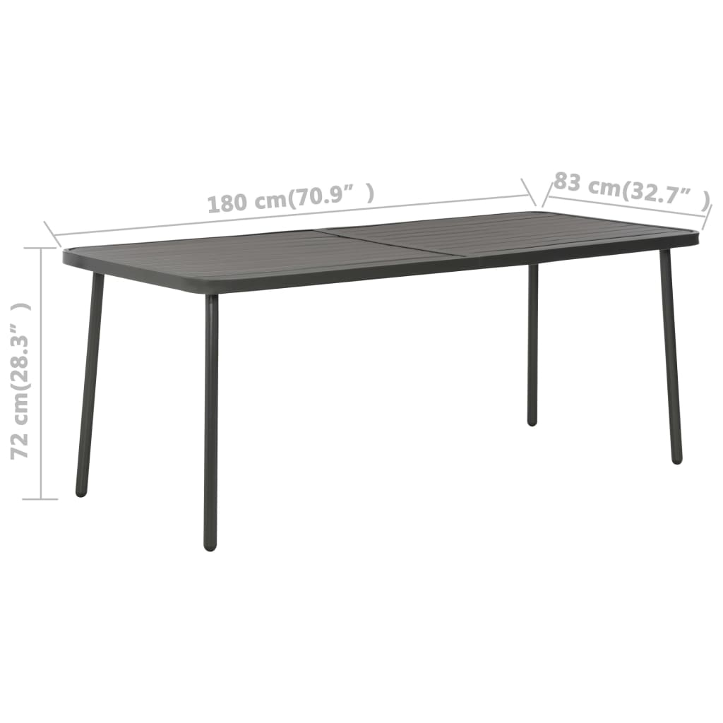 Tavolo da Giardino Grigio Scuro 180x83x72 cm in Acciaio 46632