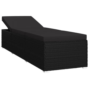 Lettino Prendisole con Cuscino in Polyrattan Nero 46221