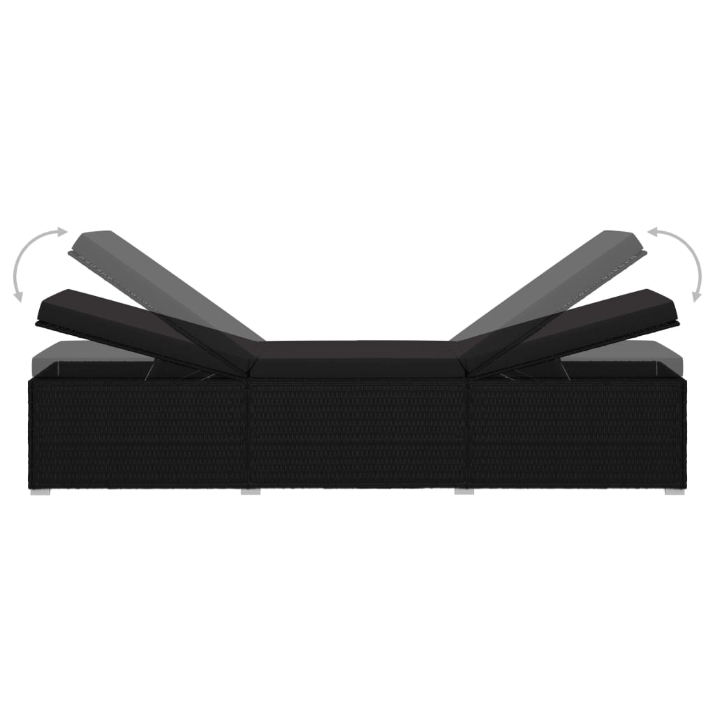 Lettino Prendisole con Cuscino in Polyrattan Nero 46221