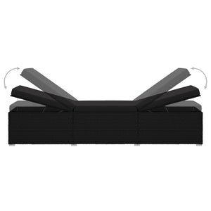 Lettino Prendisole con Cuscino in Polyrattan Nero 46221