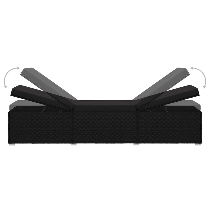 Lettino Prendisole con Cuscino in Polyrattan Nero 46221