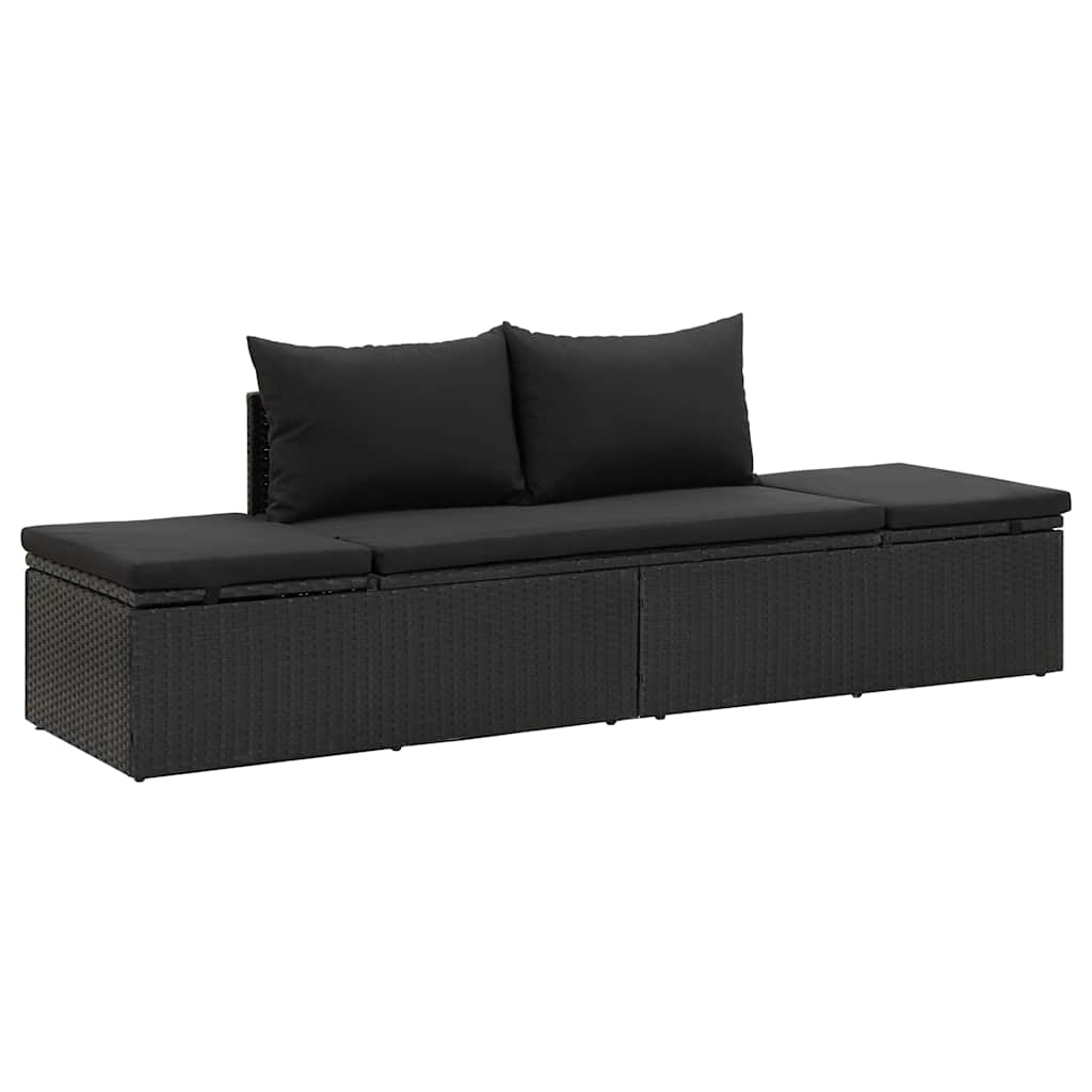 Lettino Prendisole con Cuscini in Polyrattan Nero cod mxl 18428