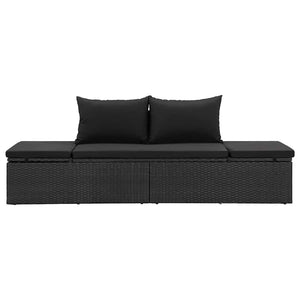 Lettino Prendisole con Cuscini in Polyrattan Nero cod mxl 18428