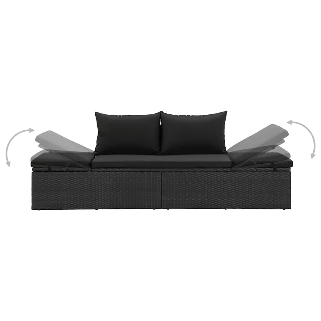 Lettino Prendisole con Cuscini in Polyrattan Nero cod mxl 18428