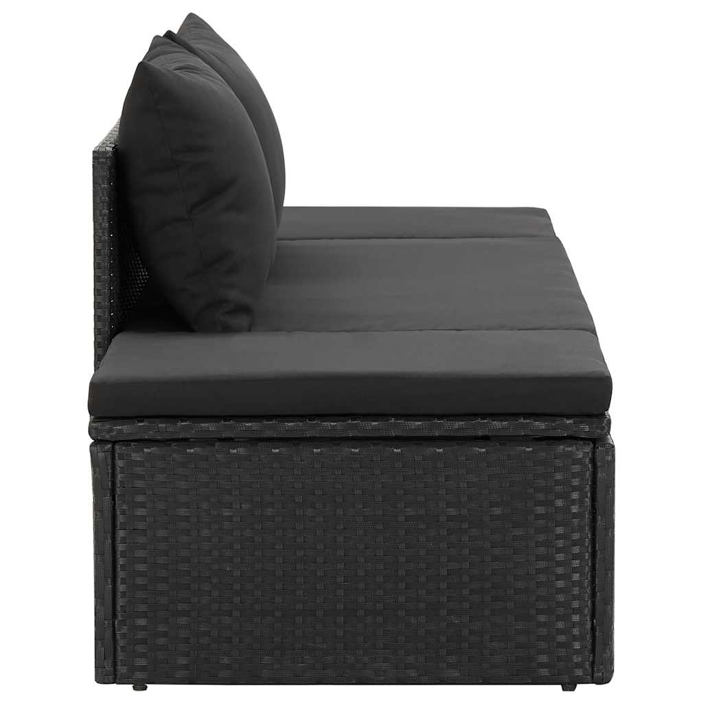 Lettino Prendisole con Cuscini in Polyrattan Nero cod mxl 18428