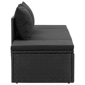 Lettino Prendisole con Cuscini in Polyrattan Nero cod mxl 18428
