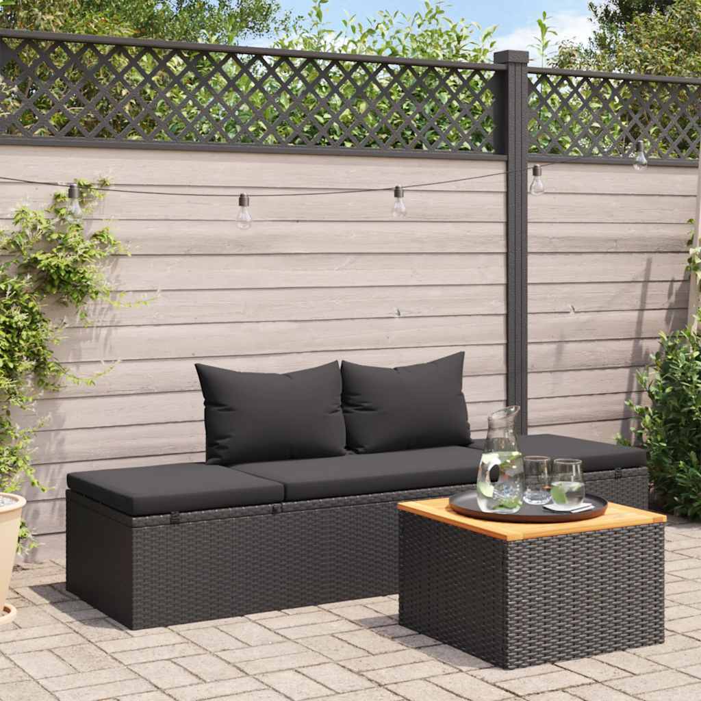 Lettino Prendisole con Cuscini in Polyrattan Nero cod mxl 18428