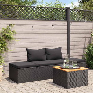 Lettino Prendisole con Cuscini in Polyrattan Nero cod mxl 18428