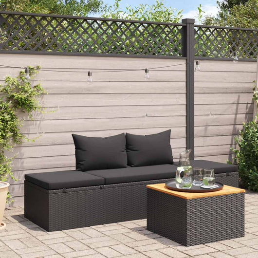 Lettino Prendisole con Cuscini in Polyrattan Nero cod mxl 18428