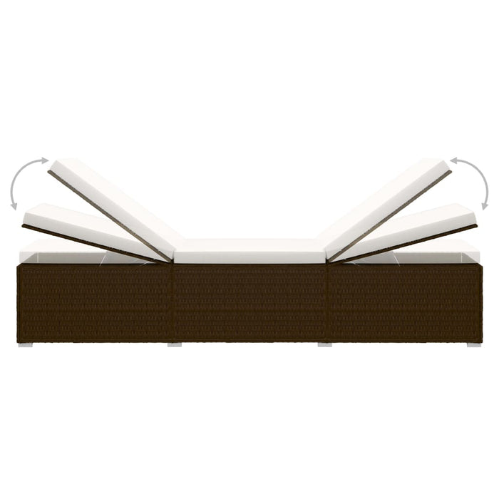 Lettino Prendisole con Cuscino e Tavolino in Polyrattan Marrone cod mxl 19691