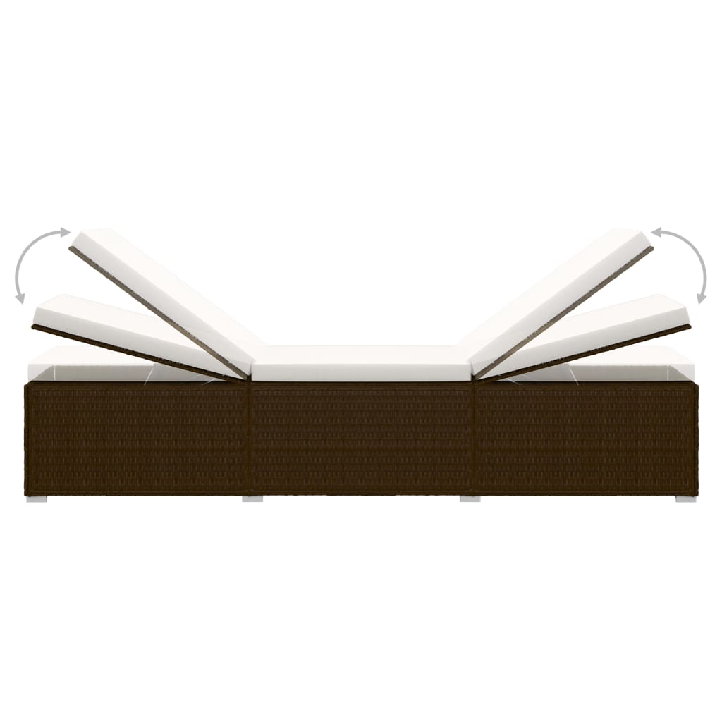 Lettino Prendisole con Cuscino e Tavolino in Polyrattan Marrone 46226