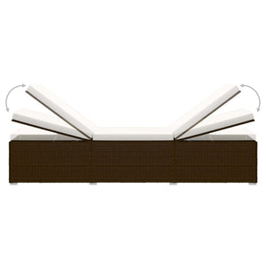 Lettino Prendisole con Cuscino e Tavolino in Polyrattan Marrone 46226