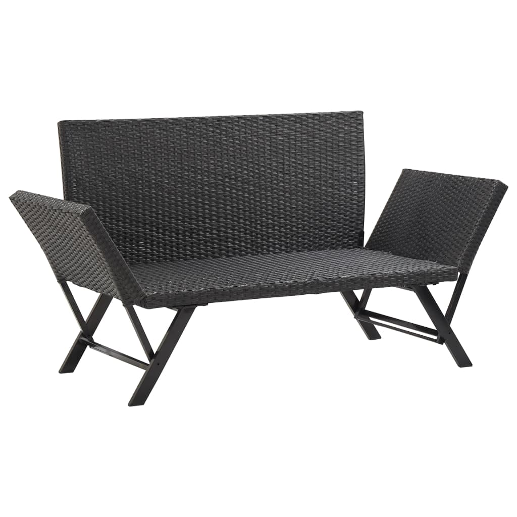 Panchina da Giardino con Cuscini 176 cm Nera in Polyrattan 46230