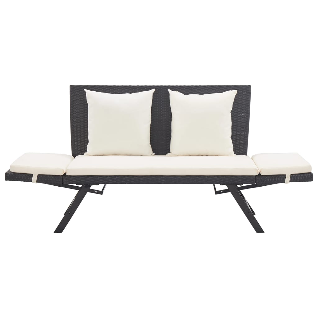 Panchina da Giardino con Cuscini 176 cm Nera in Polyrattan 46230