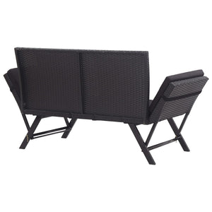 Panca da giardino arredo da esterno terrazza con cuscini 110 x 60 x 32 cm resina nera intrecciata 02_0011595
