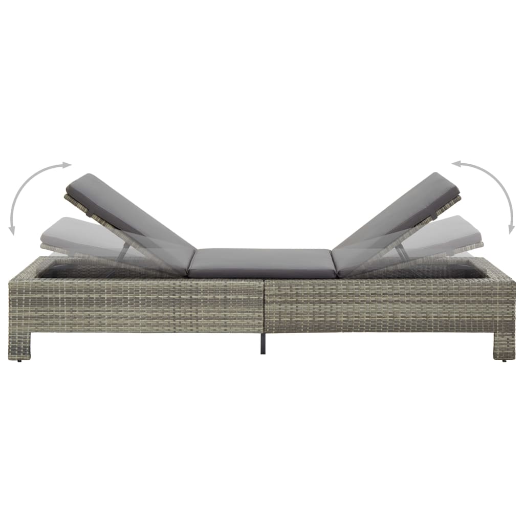 Lettino Prendisole con Cuscino in Polyrattan Grigio 46236