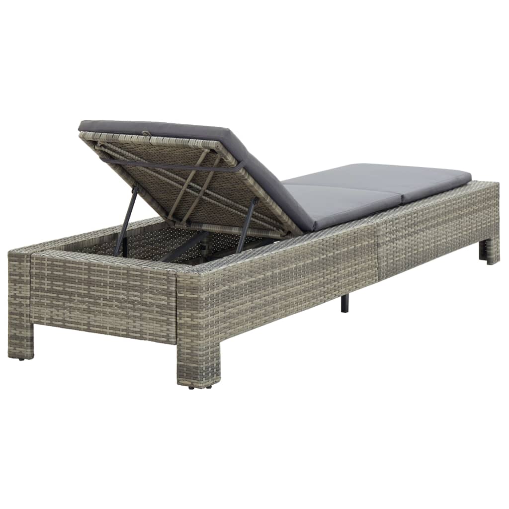Lettino Prendisole con Cuscino in Polyrattan Grigio 46236