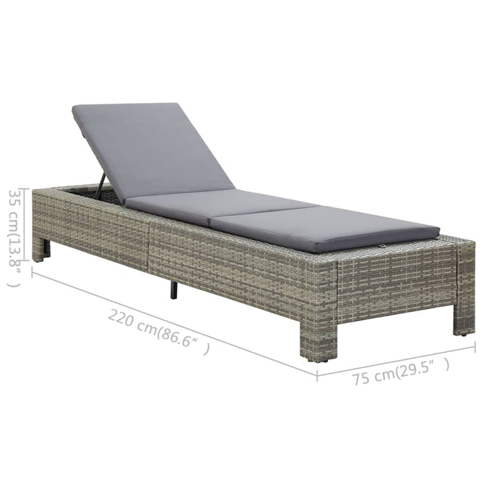 Lettino Prendisole con Cuscino in Polyrattan Grigio 46236